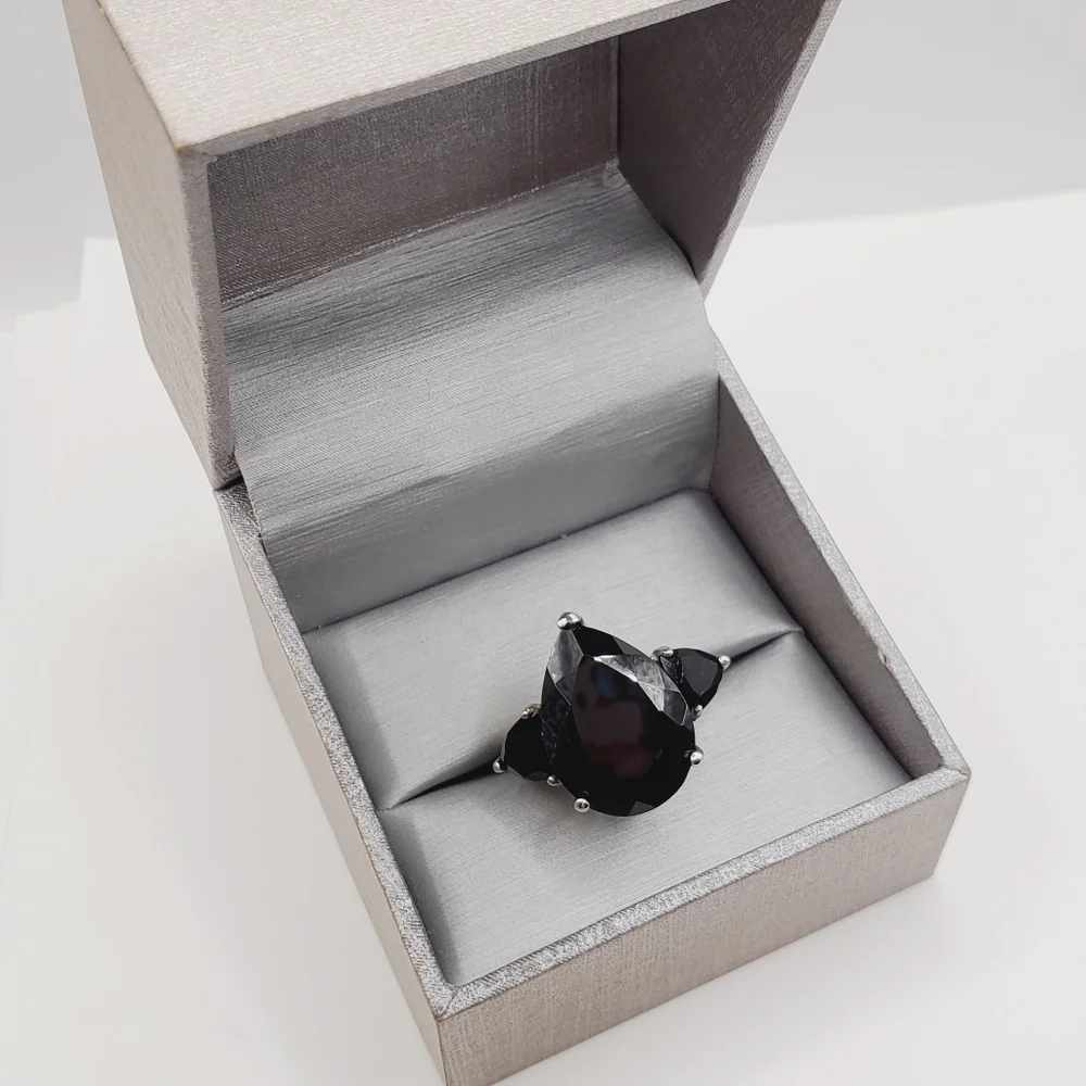 22 Carat Pear & Trillion Thai Black Spinel Platinum | 925 Sterling Silver Ring